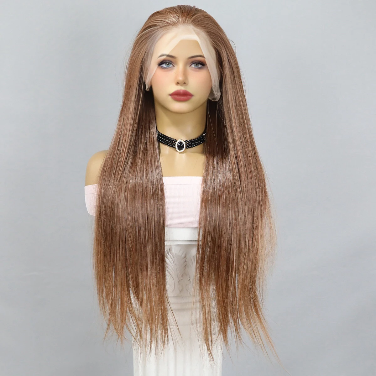 Natural Daily 30 inch Brown Full Head Lace Front Wig, Straight Hair Wig for Women, Chocolate Brown Party Lace Front Wig