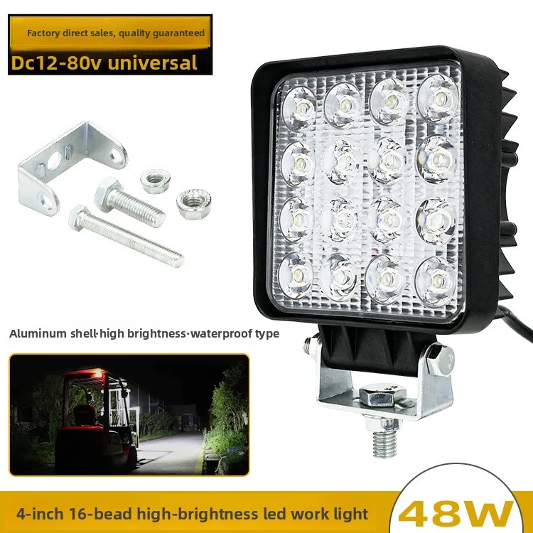 48W 16LED 4 Inch 12V 24V LED Work Light High Brightness for Excavator Forklift Crane Tractor Heavy Equipment Headlight