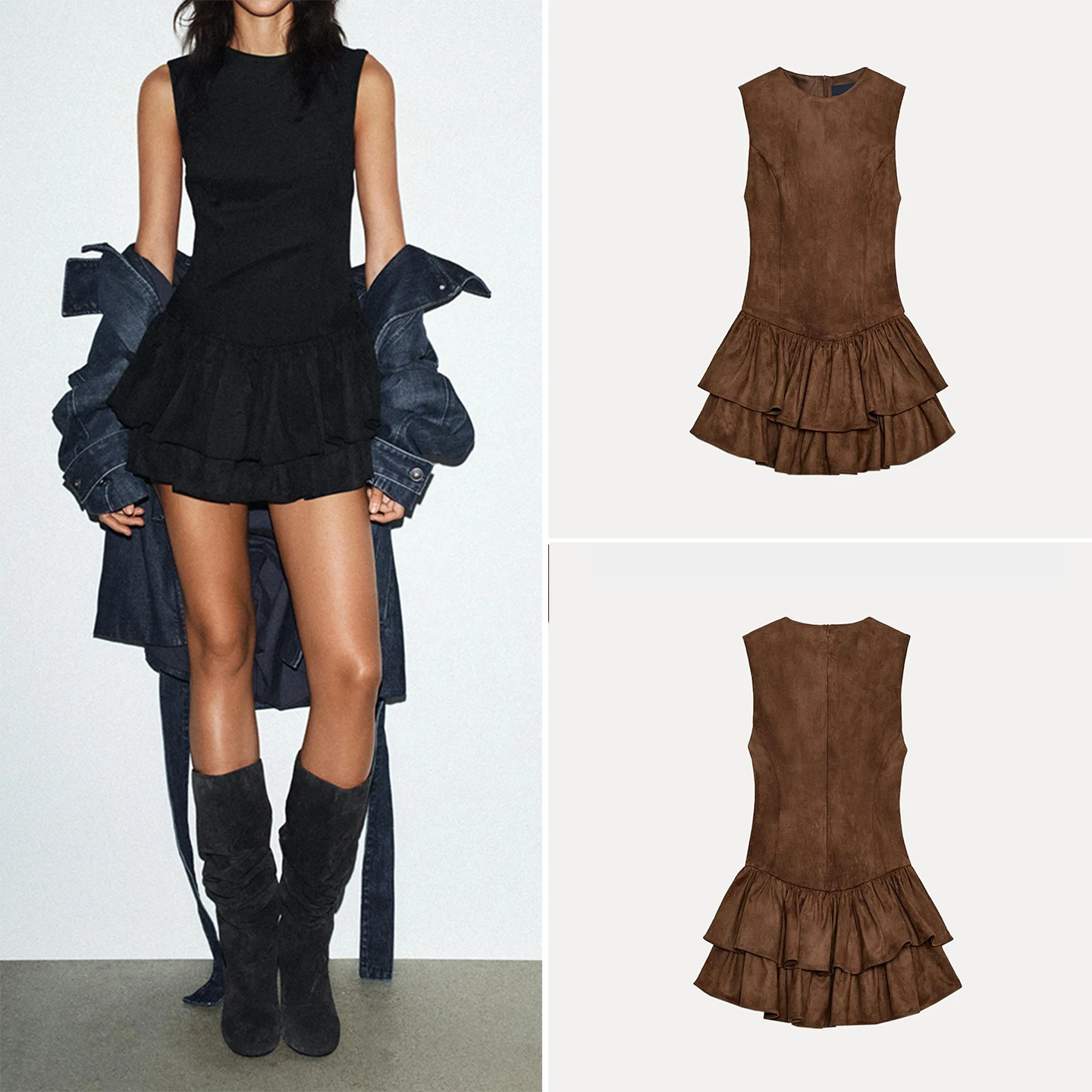 Z Women's ort Dr Faionable Layered Decoration متعدد الاستخدامات Dr Svel Round Ne Stand Fit للارتداء اليومي #1