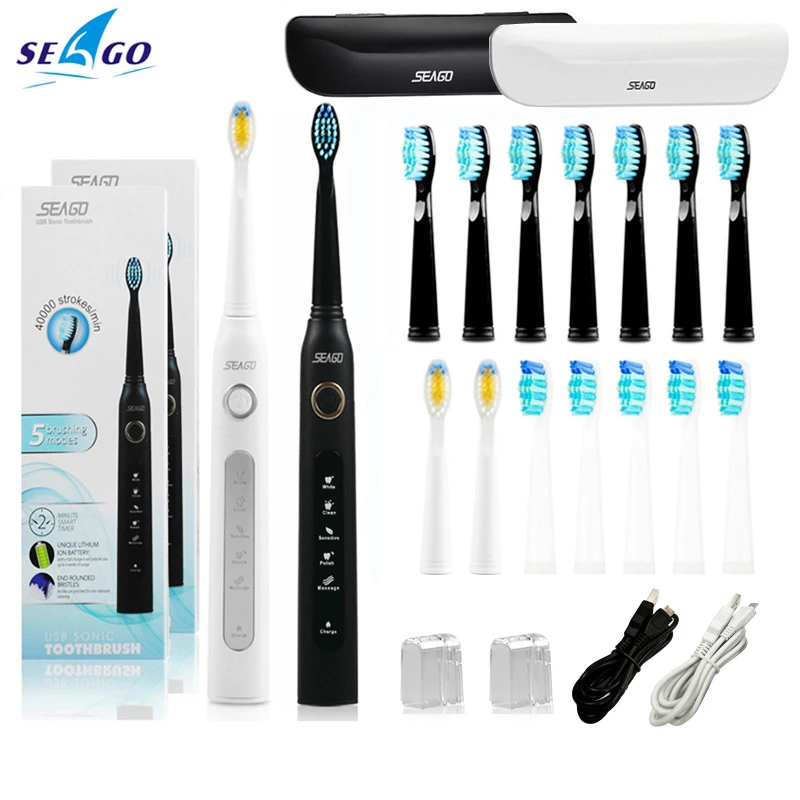 

Seago Sonic Electric Toothbrush SG-507 Electronic Teeth Brush 2 PCS Tooth Brush 10PCS Replacement Brush Heads With 2 boxes