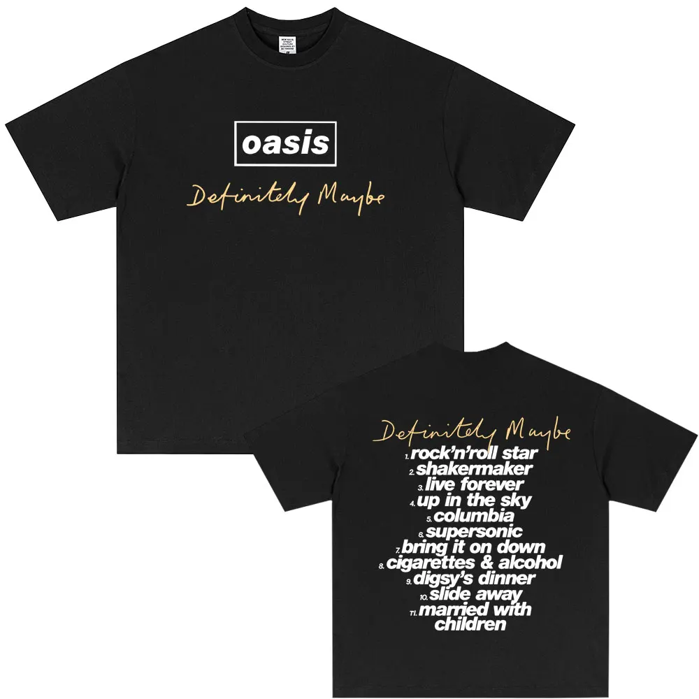 

British Rock Band O-Oasis Definitely Maybe Double Sided Print T-shirt Men Women Clothing Fashion Pop Music Short Sleeve T Shirts