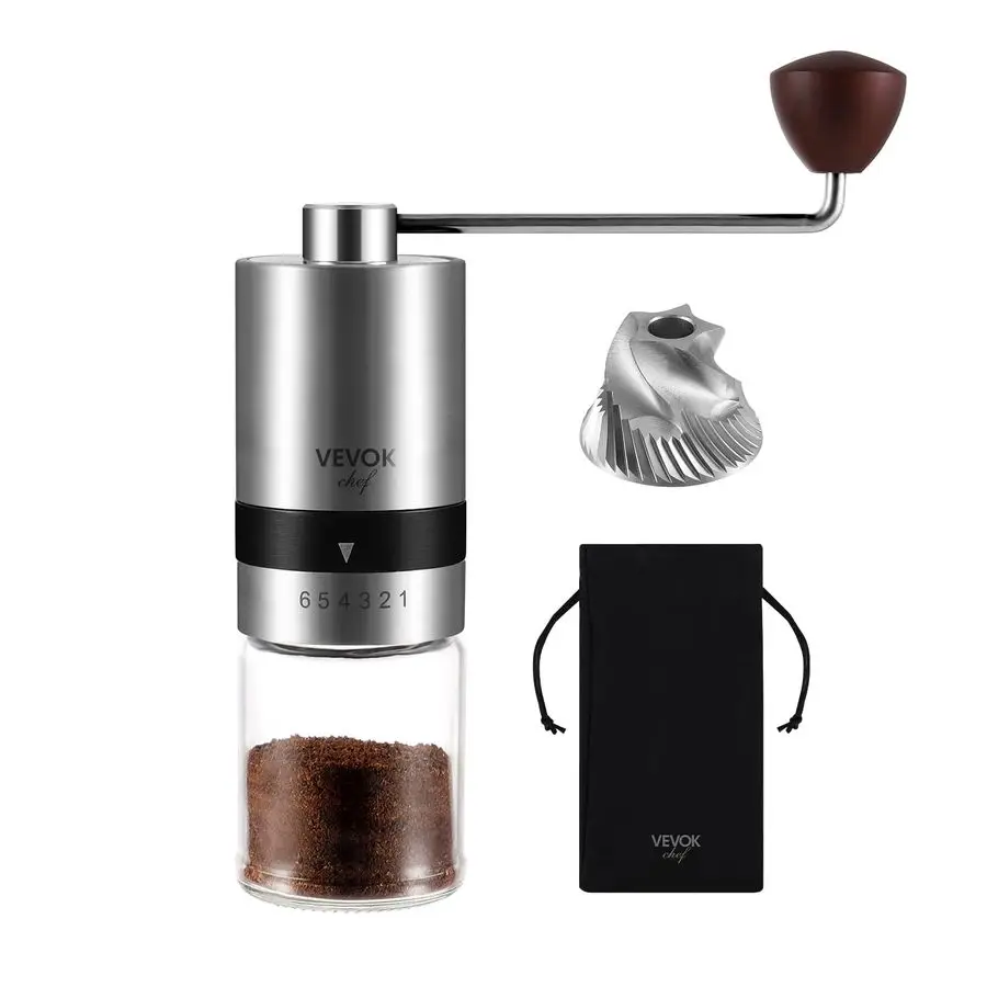 

Manual Coffee Grinder Stainless Steel Burr Grinder 6 External Adjustable Setting Vintage Hand Coffee Grinder Portable Hand Crank
