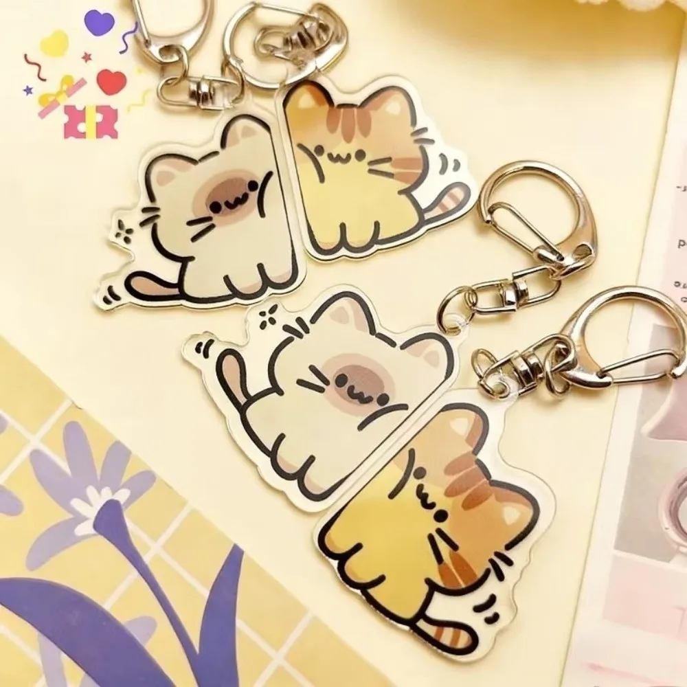 2Pcs/Set Korea Fashion Acrylic Cat Keychain Pendants Cartoon Animal Matching Design Bag Charm Pendant Keyring Backpack Accessory
