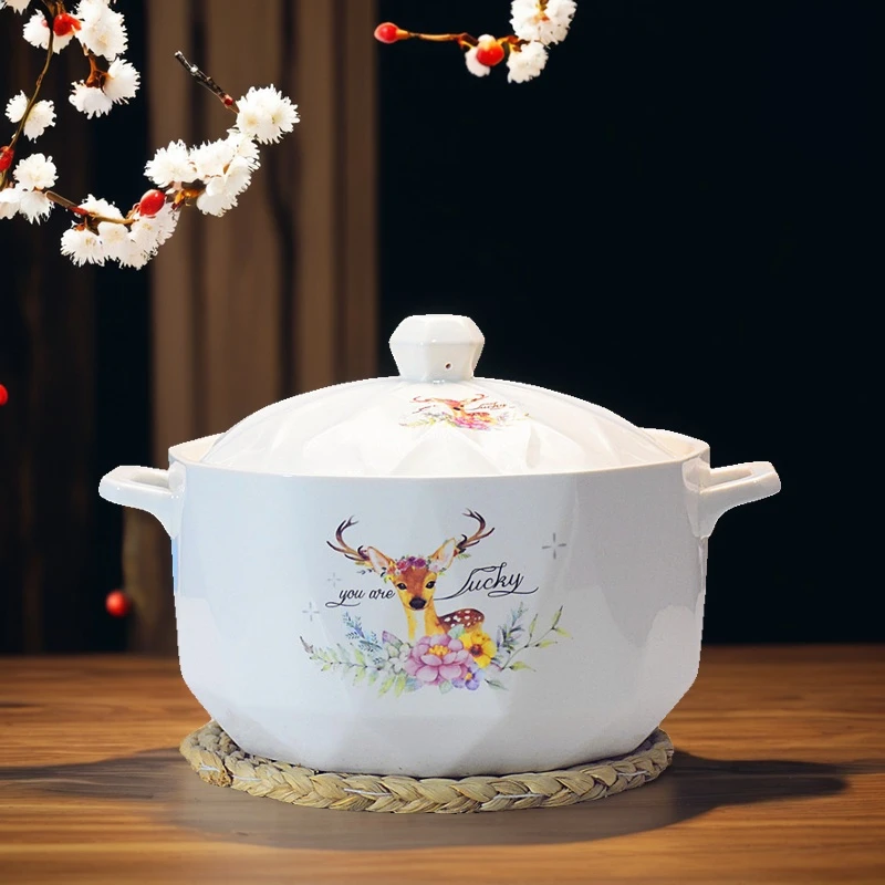 

Large Cerc Bowl with Lid Microwave Se High Temperature Resistant Soup Bowl Fren Preservation Pork Fat Storage Pot