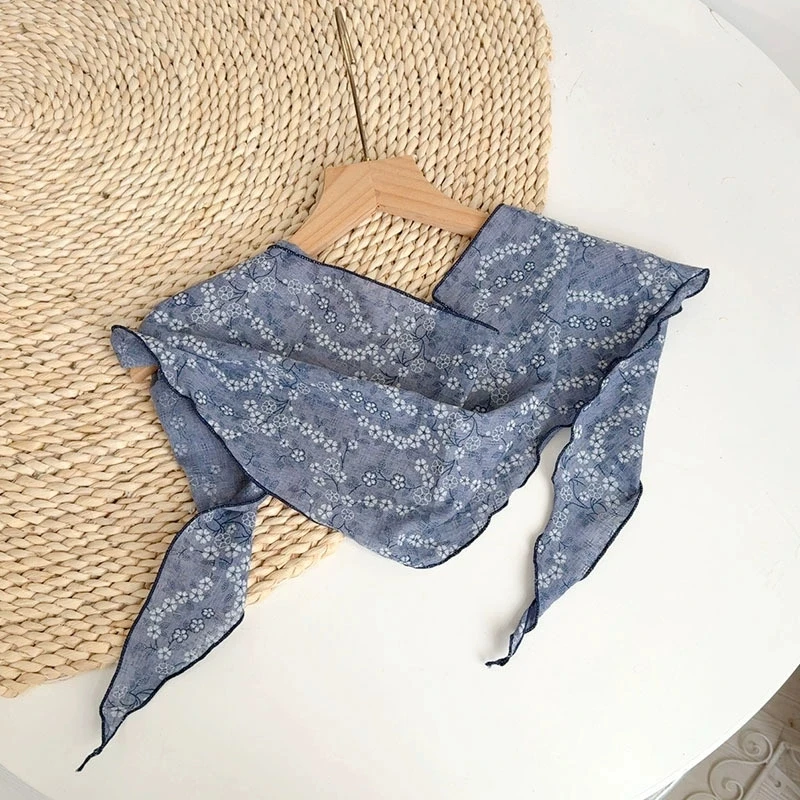 French Floral Triangular Scarf Thin Neck-protecting Country-style Headscarf Femme Wrap Bandana Hijab