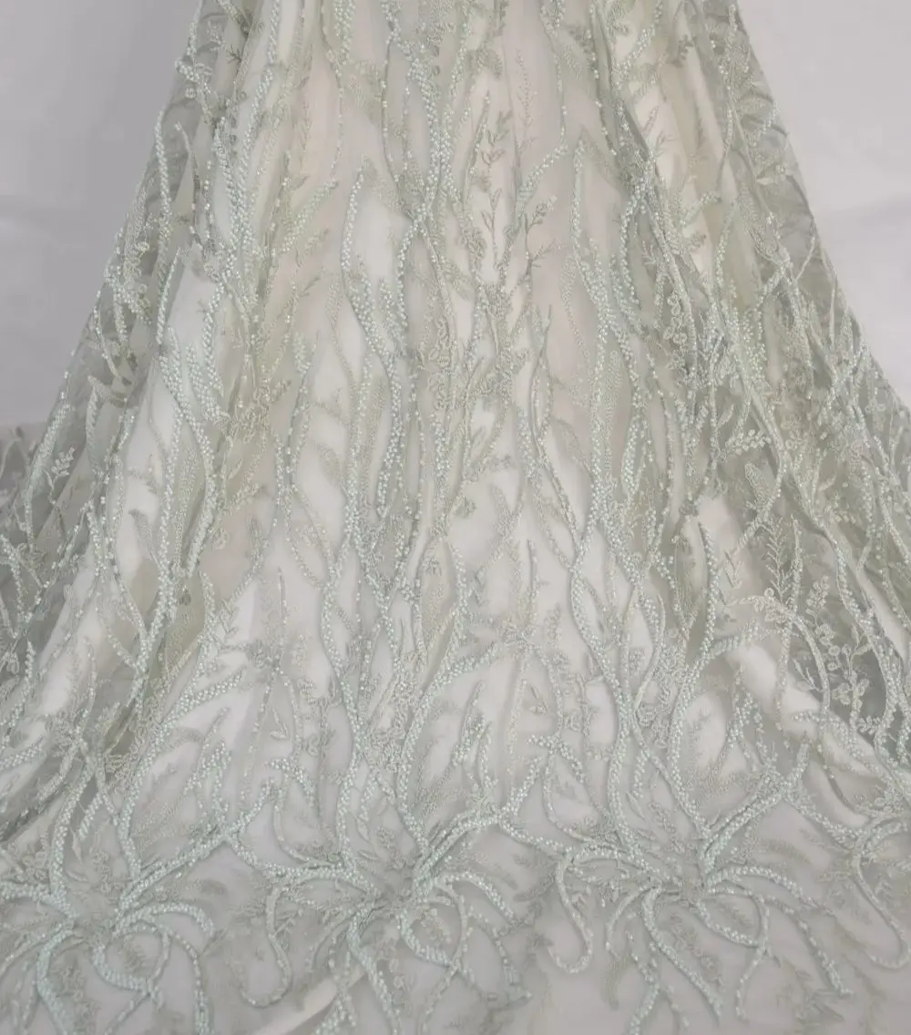 

Lace Material African 3D Laces Fabric Embroidered BeadedTtulle For Wedding Dress 5 Yards HY1416