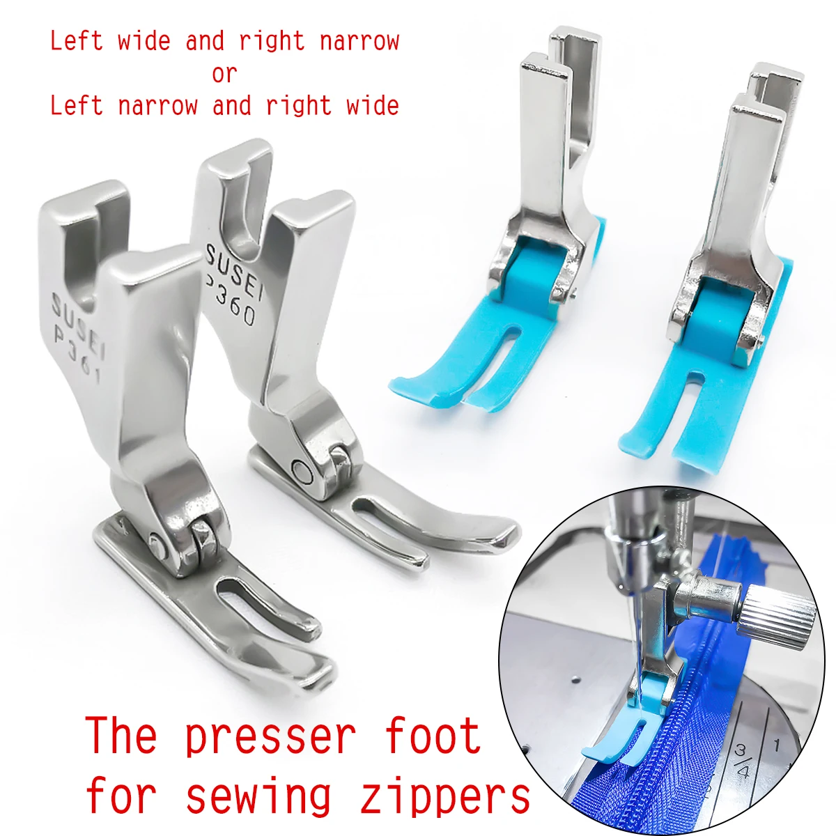 2pcs Small zipper presser foot left narrow right wide presser foot  flat car presser foot industrial sewing machine presser foot