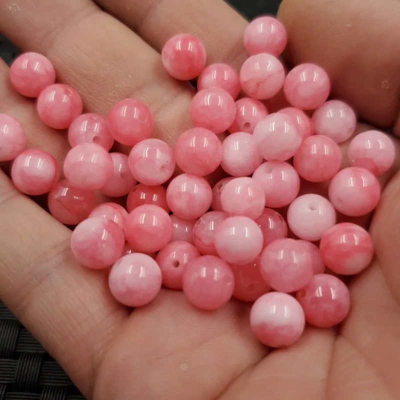 Jade Scattered Beads Peach Blossom Jade Loose round Beads Scattered Beads Pink Quartz Rock Jade Scattered Beadsdiy'Bracelet Neck