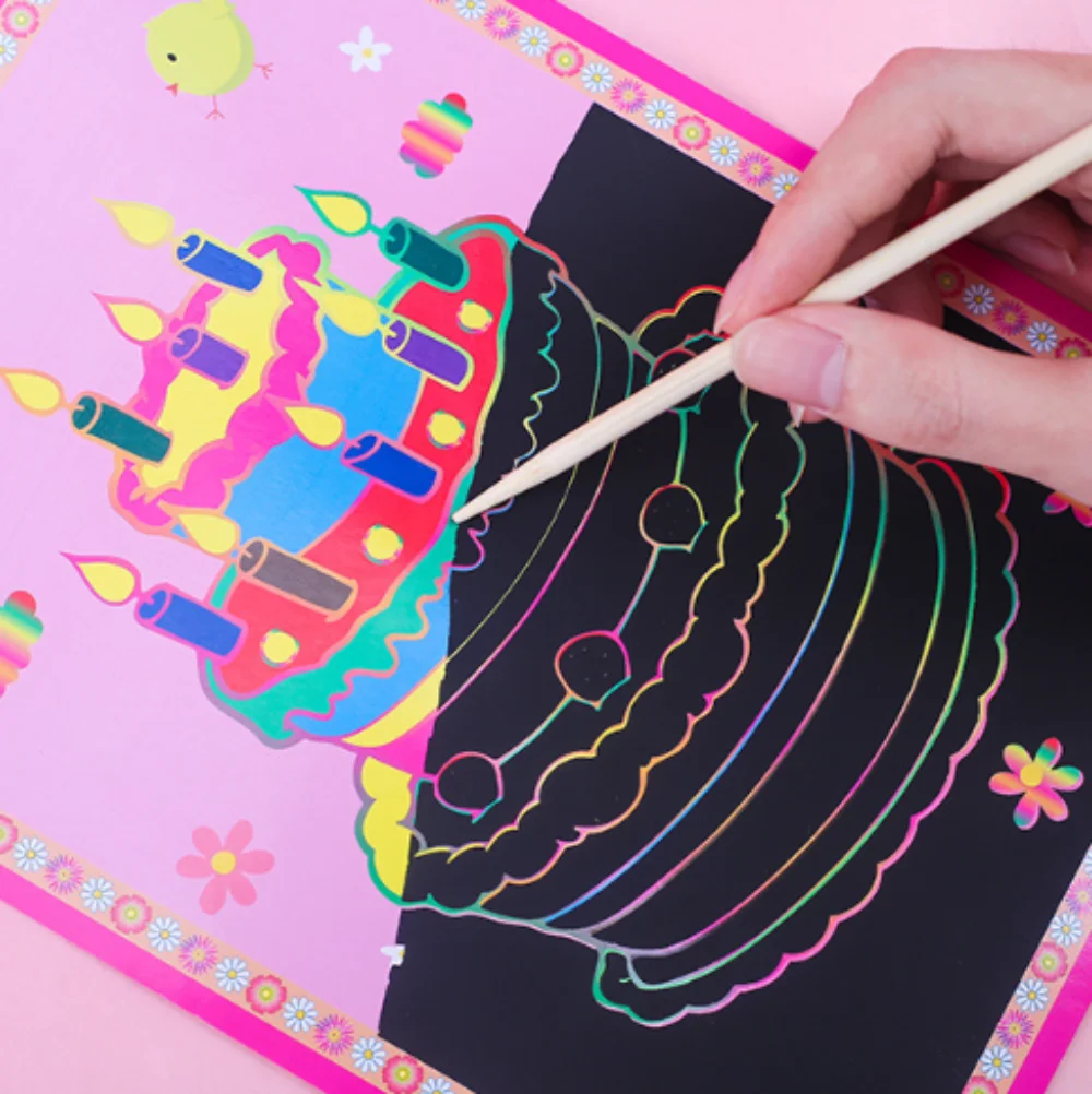 Papel artístico para rascar, papel de pintura mágica con palo de dibujo, juguetes de dibujo, juguetes educativos de aprendizaje para niños, regalos, 10 Uds.