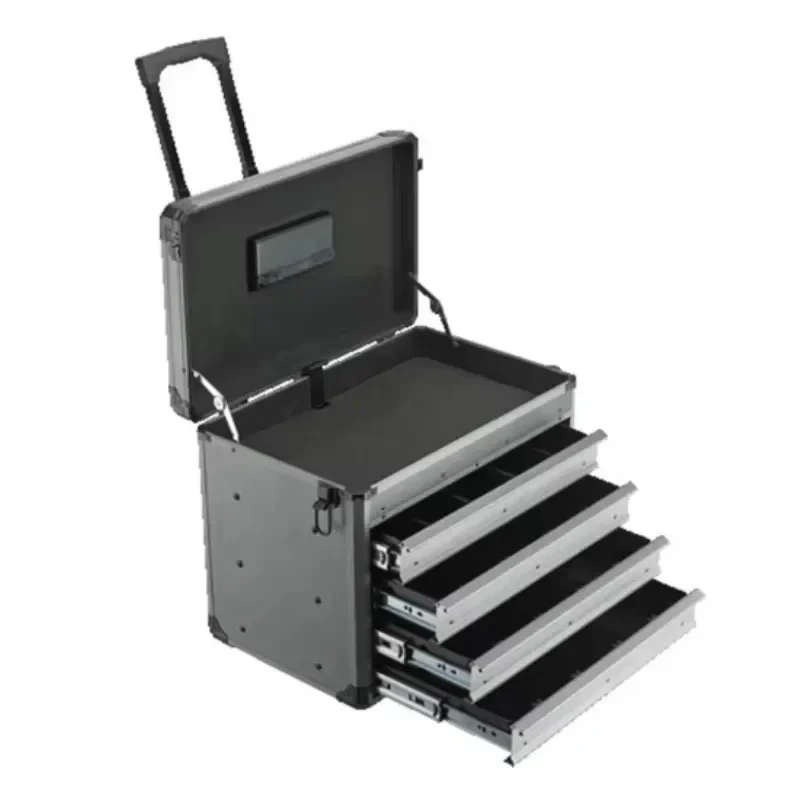 Aluminum Trolley Toolbox Salespeople – Empty Metal, Drawer Storage, Lightweight & Durable