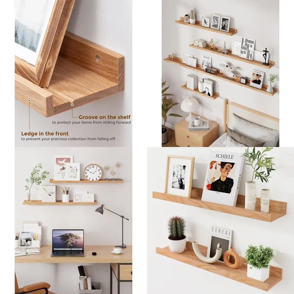 

24 Inch Solid Oak Floating Shelves Set of 2, Wall Decor Storage for Home, Natural Oak Finish