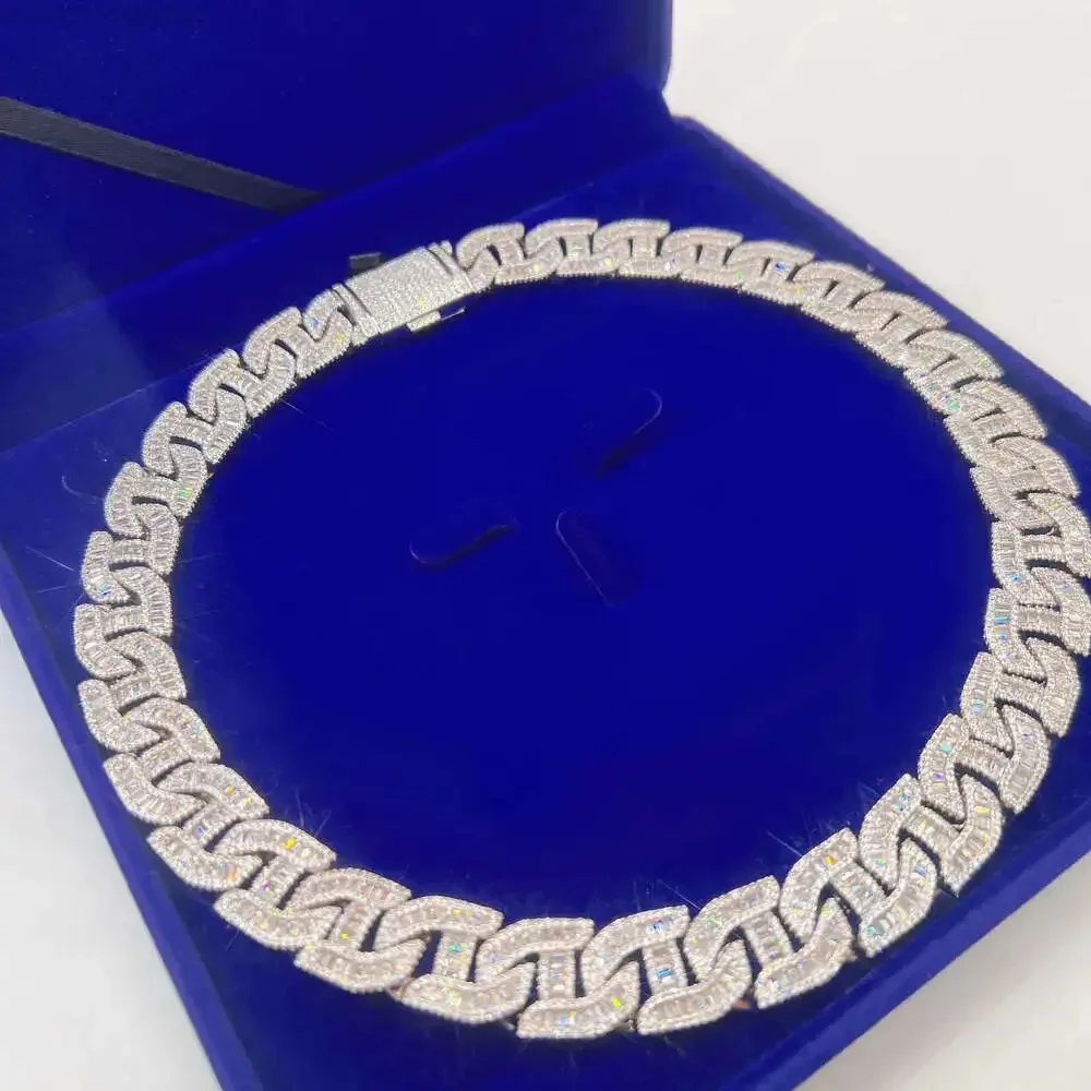 

Bling Fine Hip Hop Jewelry Baguette Diamond Men Necklace Sterling Silver Fully Vvs Moissanite Luxury Cuban Link Chain