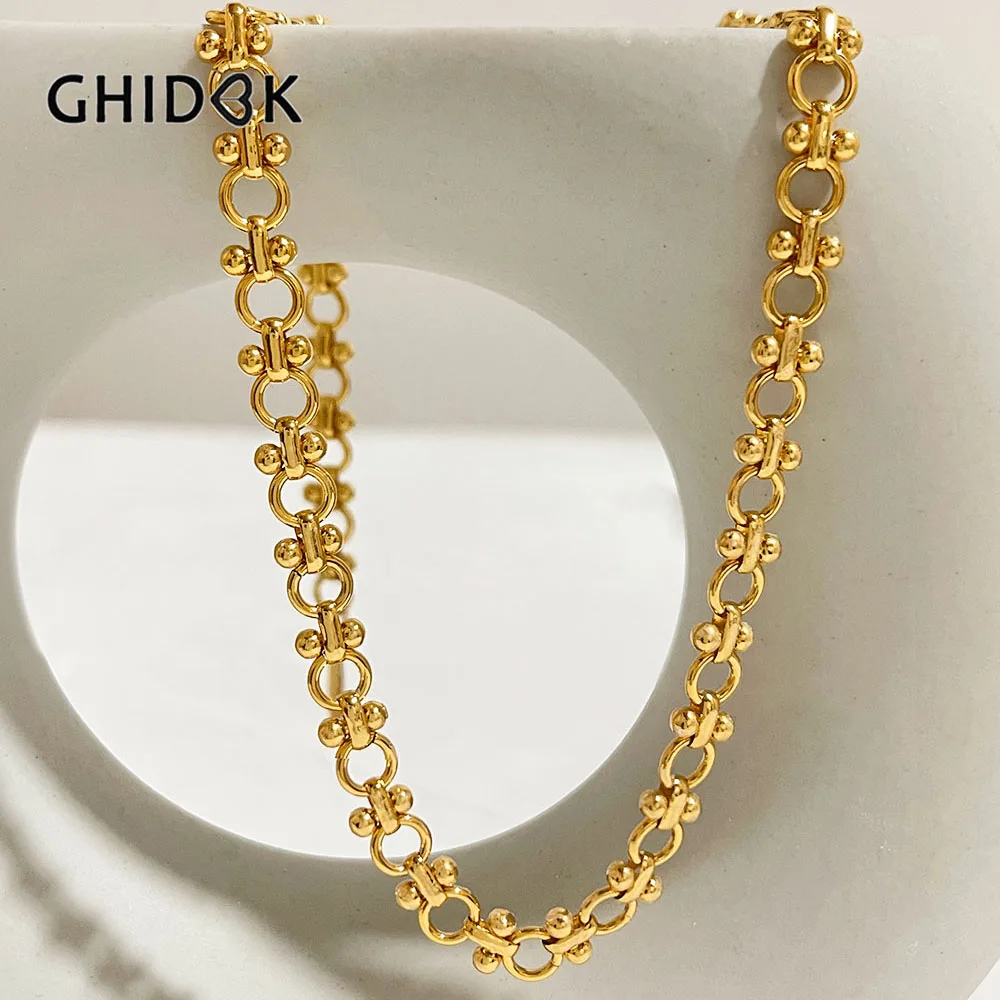 GHIDBK Fashion Statement Solid Gold Plated Thick Circle Link Chain Choker Necklace for Women Chunky Costume Jewelry Unusual