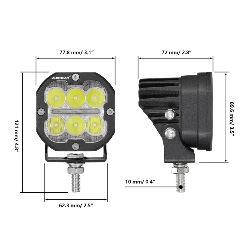 AUXBEAM 3 Inch Combo Beam Car LED Driving Light with Dual Color DRL for Truck Pickup Offroad