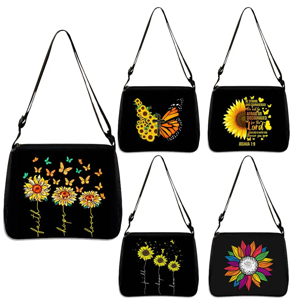 Vintage Faith Cross Hope Love Sunflower Butterfly Shoulder Bag Women Fashion Handbags for Travel Purse Holder Crossbody Bag Gift