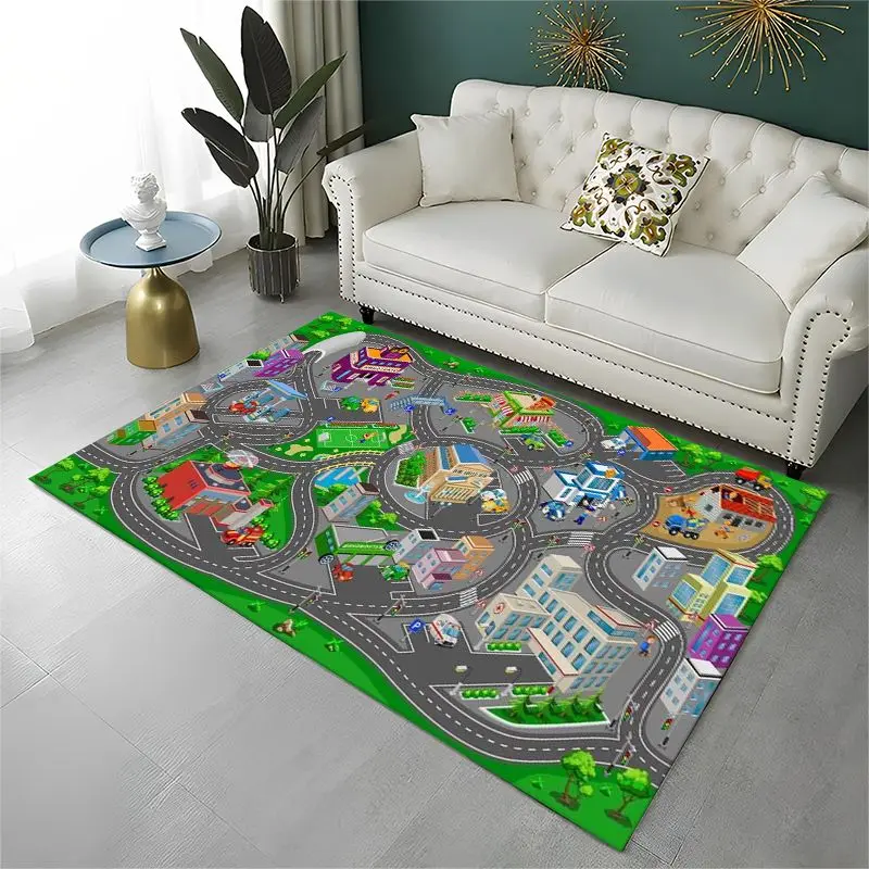 City Traffic Road Highway Runway Map Playroom Large Area Rug Non-slip Carpet for Bedroom Living Room Sofa Doormat Floor Mat Gift