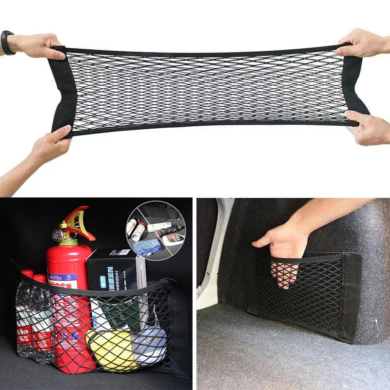 سيارة الخلفي الخلفي الجذع المنظم صافي شبكة مقعد سلسلة مرنة ماجيك ملصق العالمي حقيبة التخزين جيب السيارات المنظم