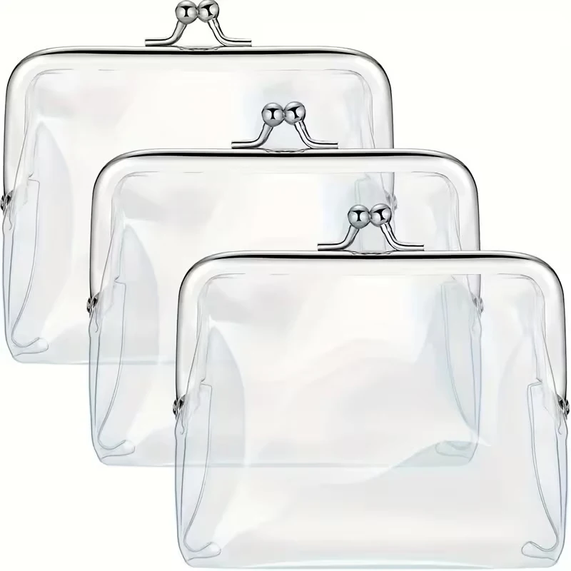 Transparent PVC Coin Purse, Key Pouch, Storage Bag, Clip, Cosmetic Bag, Gift Tote Bag, Plastic Coin Wallet Set