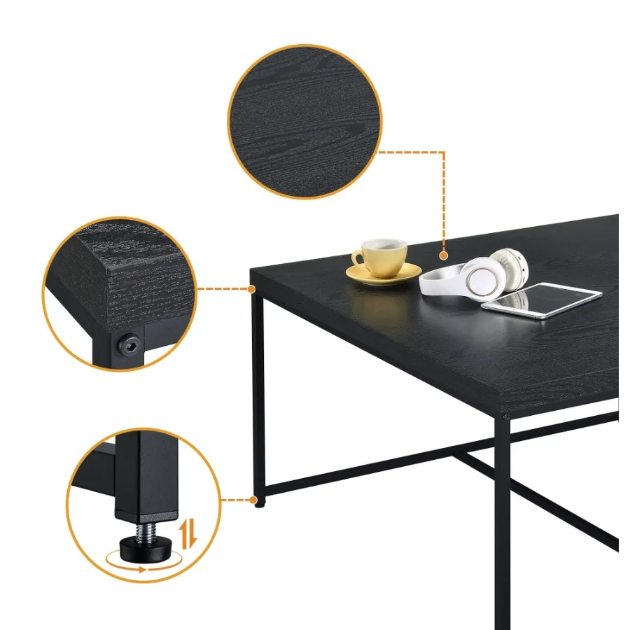 Conjunto de mesa de centro Caitlin de 35" com grão de madeira preta e 5 peças