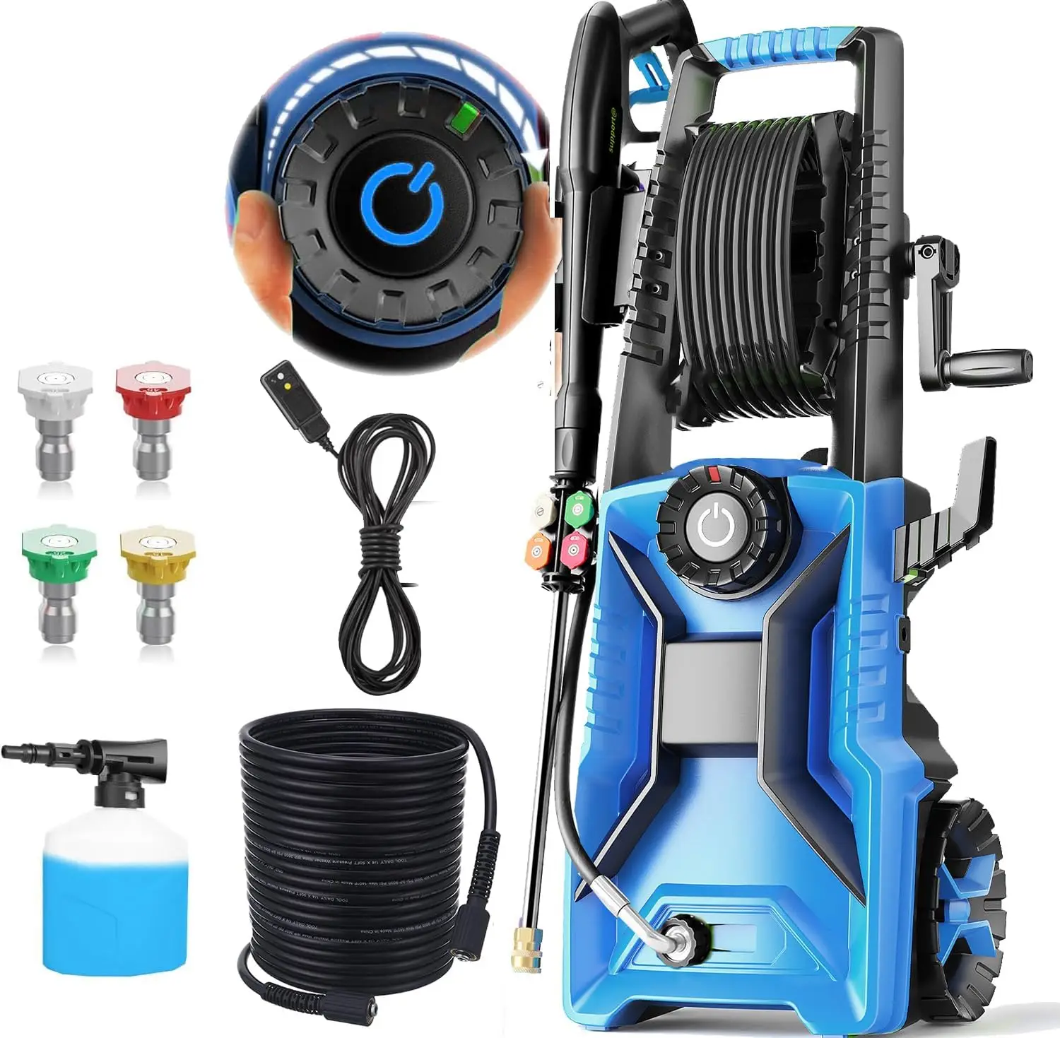Adjustable Electric Pressure Washer 2500PSI 5000PSI 23ft Hose 4 Nozzle Detergent Tank Cars GFCI Protection Upgraded Blue
