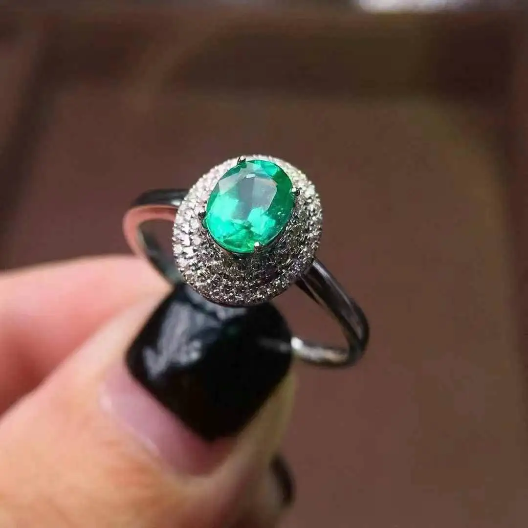 Emerald Ring Natural Real Emerald 925 Sterling Silver Classic Women Wedding Engagement ring Fine Jewelry