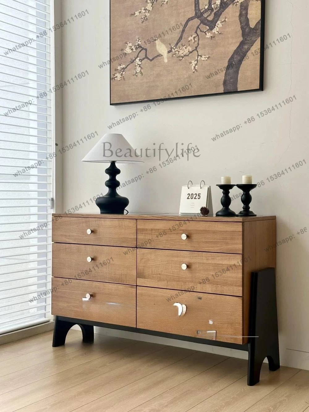 

French medieval style solid wood six-bucket cabinet decoration creative retro style against the wall porch storage side cabinet