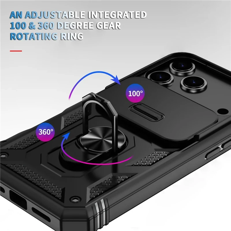 حافظة لهاتف آيفون 17 برو ماكس 17 برو كاميرا هوائية منزلق عسكري من الدرجة حماية 360 درجة غطاء مدرع دوار