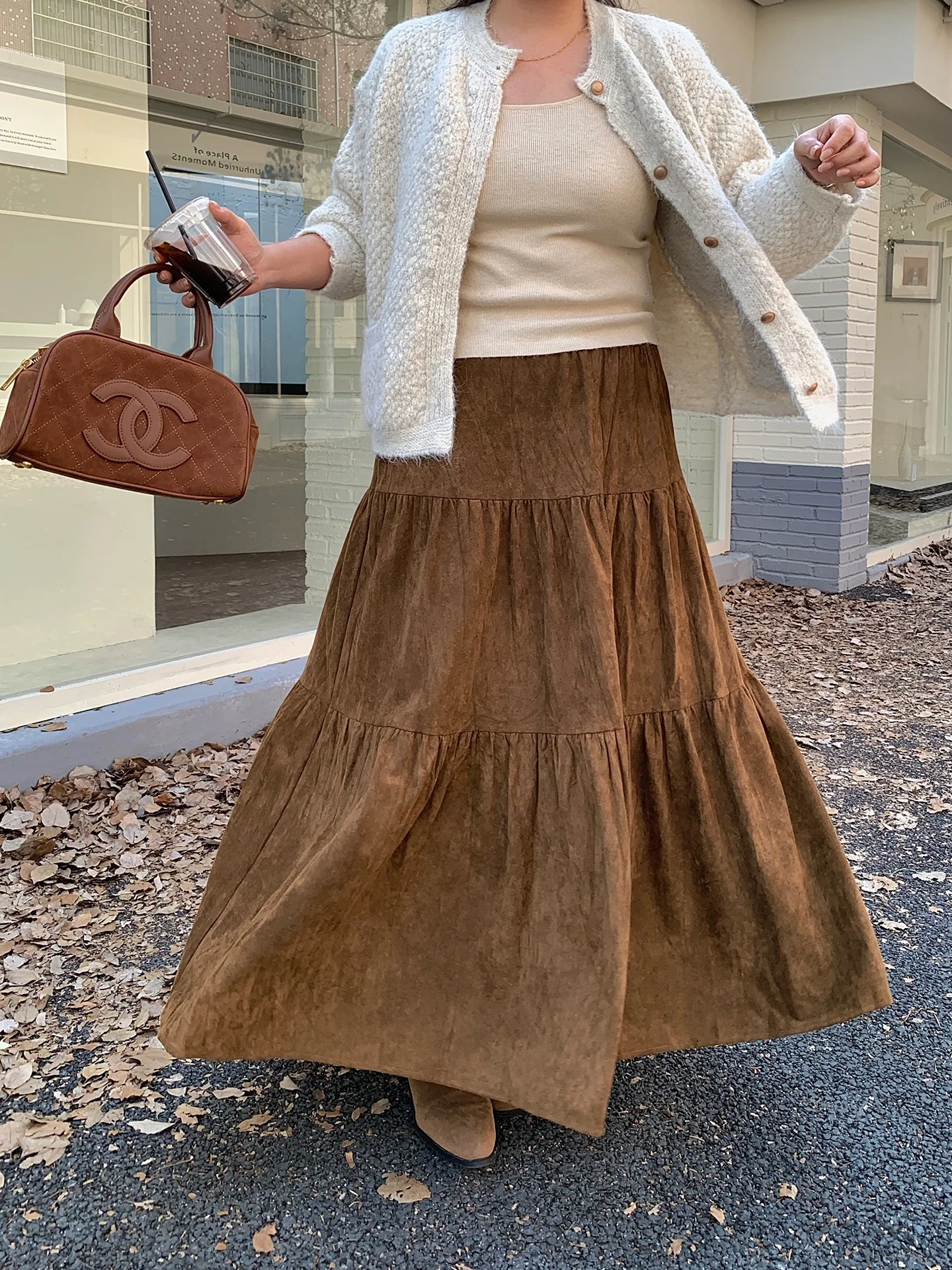 

High Waist Deer Skin Velvet f Skirt for Women plus Size Casual Sle Autumn Winter New Arrival Slimming Loose Long Skirt