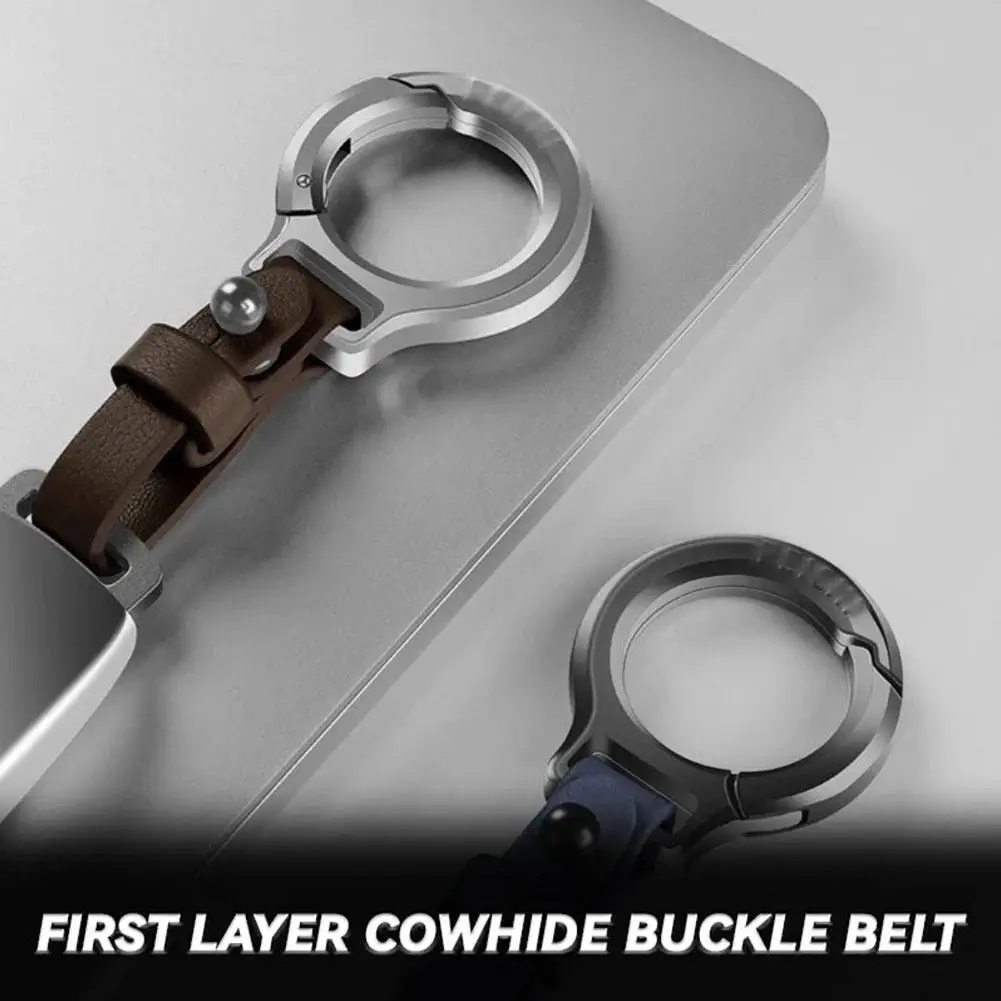 Titanium Alloy Cowhide Leather Keychain Car Key Holder Portable Waist Belt Buckle Small Key Rings For Men Women Gift