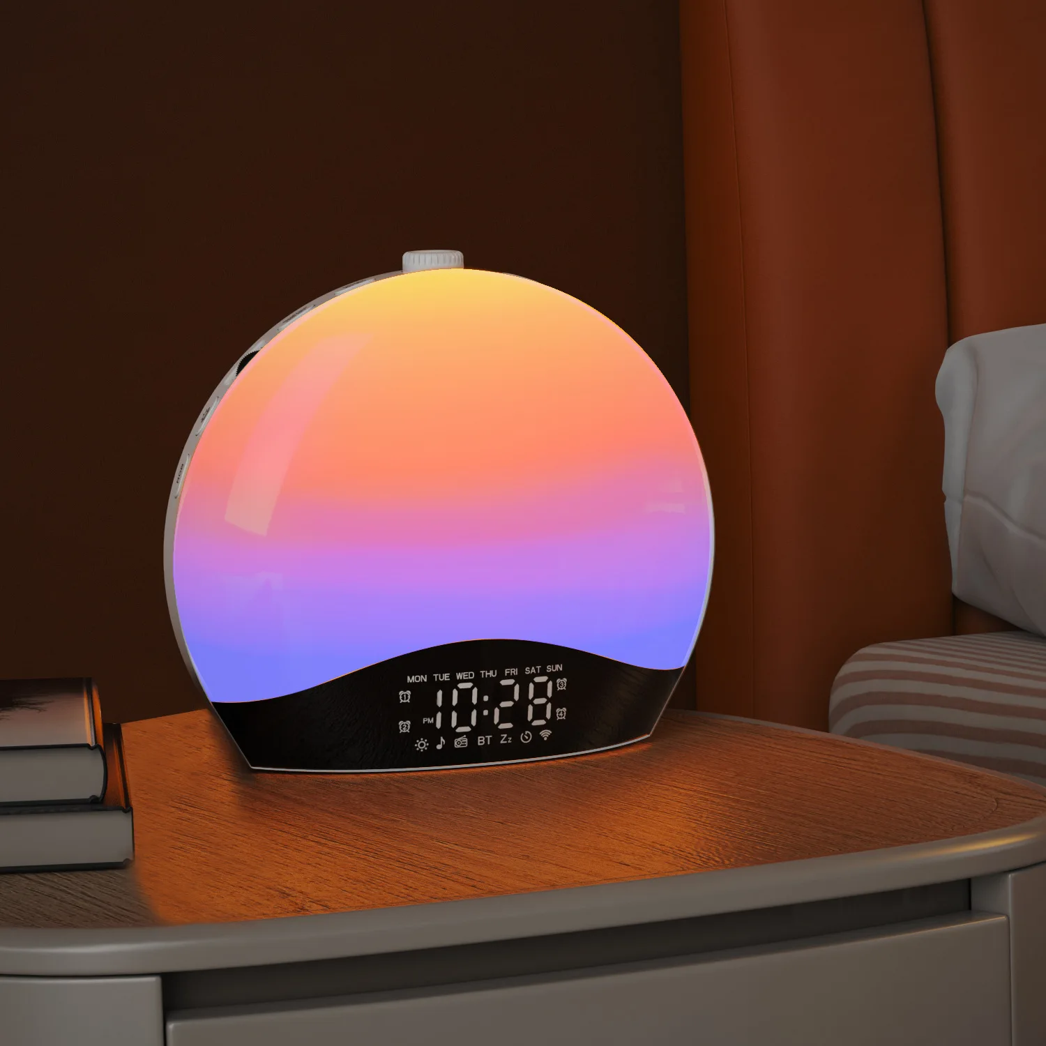 Imagem -03 - Inteligente Wake up Light Despertador Nascer e Pôr do Sol Simulação Alarmes Rádio fm Snooze Led Atmosfera Night Light