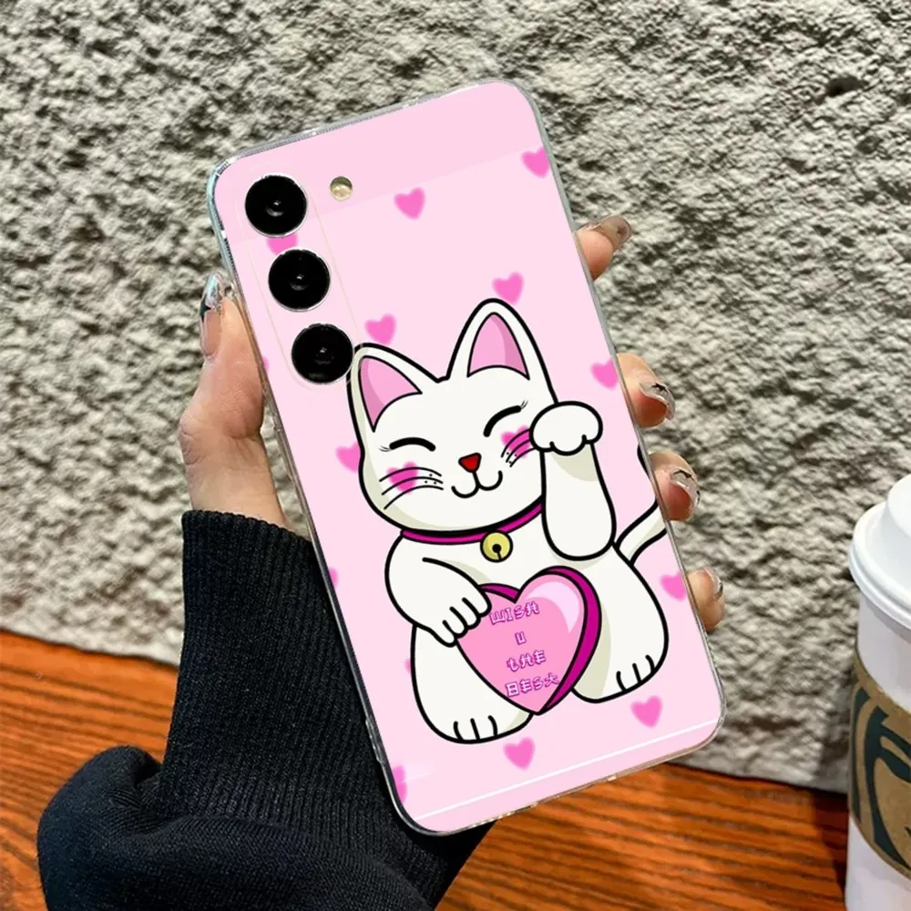 Maneki Neko Lucky Money Cat Phone Case Silicone Case For SamsungS30,S23,S21,S22,S20 Ultra,S20 FE lite,S10,S9,S8 PIus Cover Clear