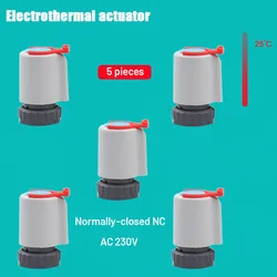 Actionneur thermique électrique pour chauffage par le sol, vanne thermostatique, AC 230V, NC normalement fermé, M30 x 1.5mm, IP45, TRV, 5 pièces