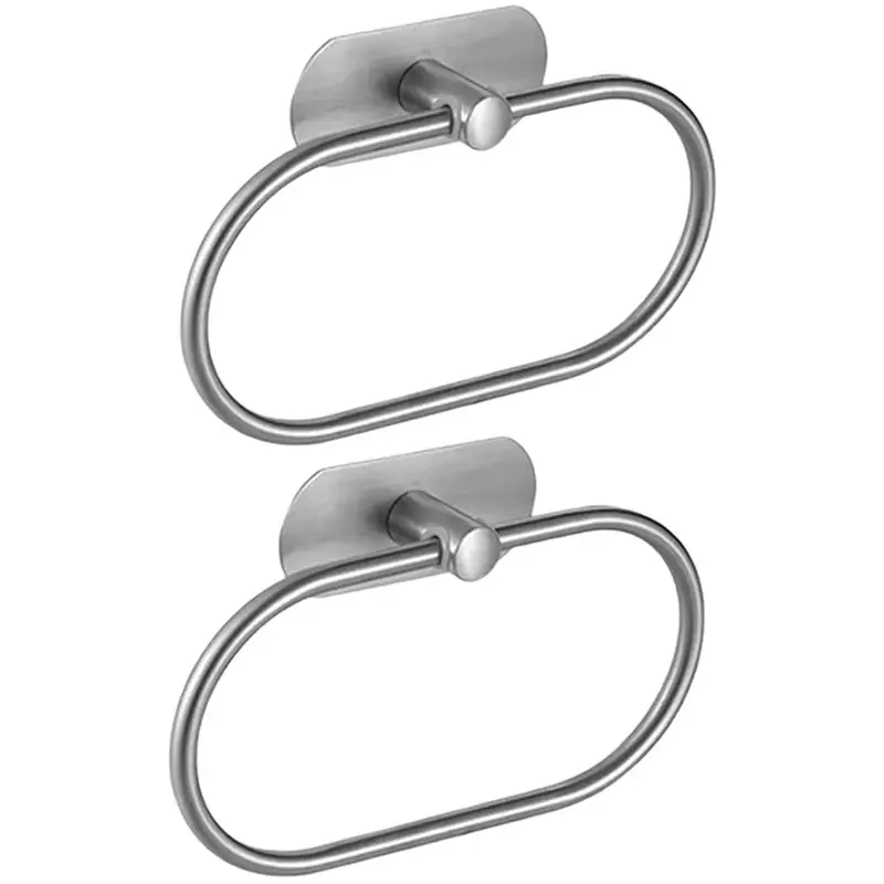 AEE2-Stainless Steel Towel Holder Self-Adhesive Bathroom Towels Rack Washhand Hanger Ring Rail Kitchen Storage Accessories