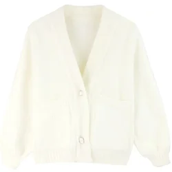 Women's Sweater Cardigan White V-neck Knit Tops For Woman Winter Button Korean Style Offers Tricot Blouse Clothing 2025 Trend