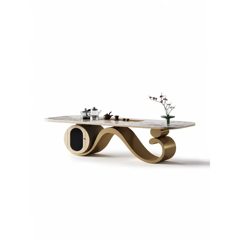 Modern Rock Slab Tea Table and Chair Set High End Office Reception Furniture Light Luxury Style