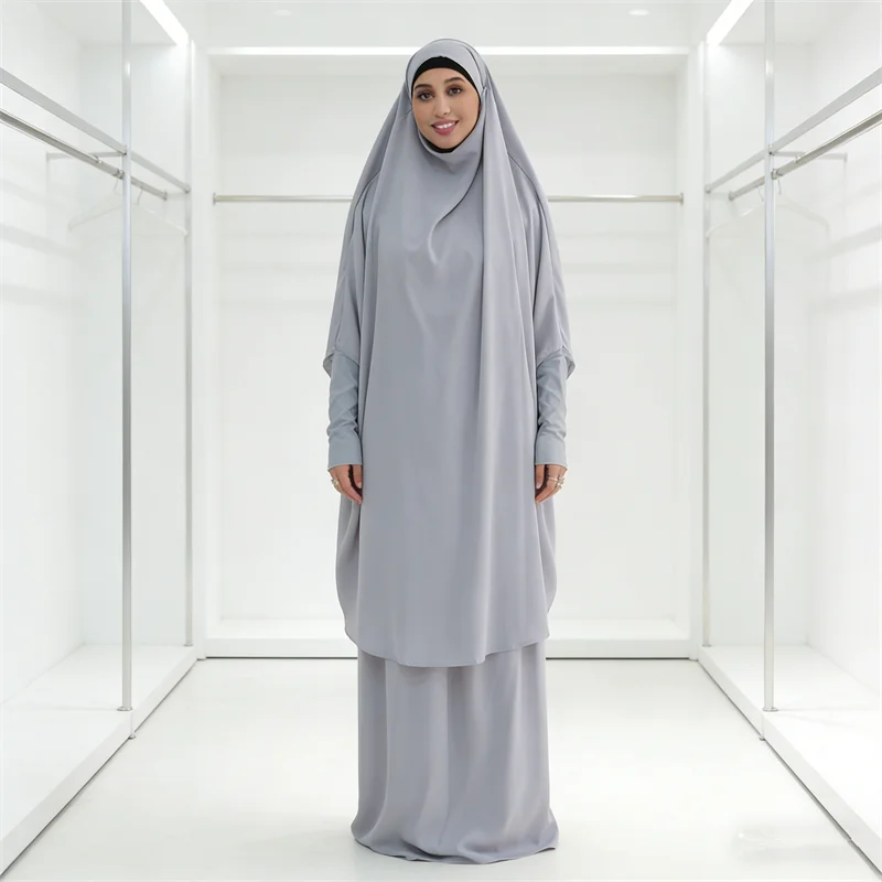 

Eid Women Prayer Garment 2 Piece Set Abaya Dress Skirt Hijab Full Cover Muslim Khimar Ramadan Kaftan Djellaba Modest Jalabiya