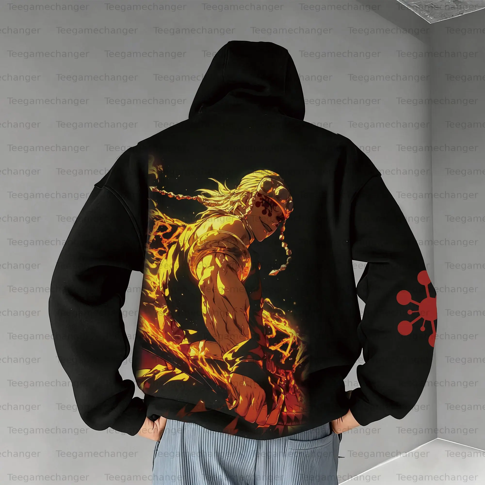 شيطان القاتل غطاء رأس أسود الرجال النساء 2025 الشتاء القطن البلوز Rengoku Kyojuro شخصية تصميم الشعر الأصفر تأثير لهب #2