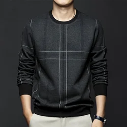 Men's Spring Autumn Striped Business Hoodies Sweatshirts Long Sleeve Loose Plus Size Pullovers Top Casual Fashion Men Clothing