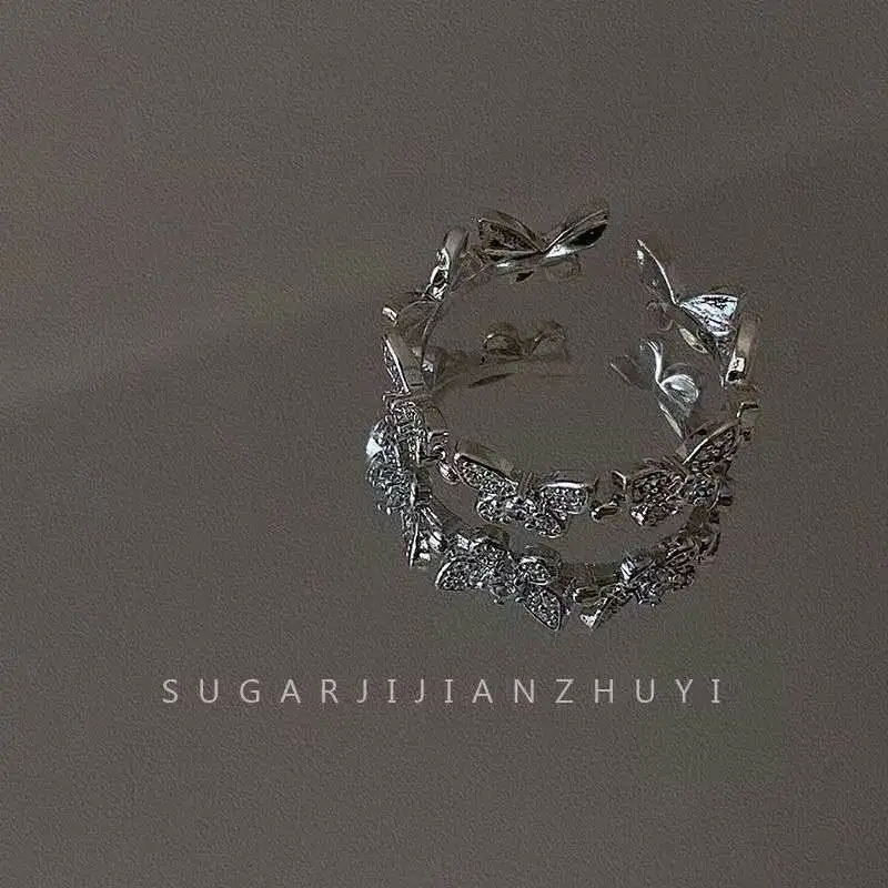 

Japanese and Korean Butterfly Open Ring Women's ins Style niche Design Diamond Zircon Adjustable Non-fading Ring