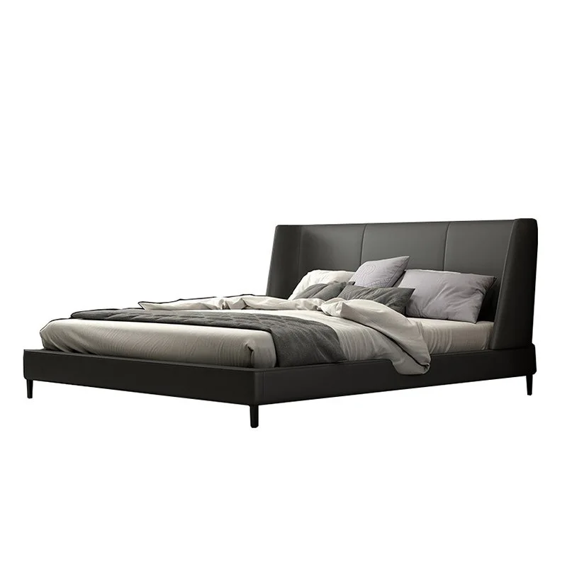 Nordisches Lederbett, modernes, schlichtes Doppelbett für das Hauptschlafzimmer, 1,8 Meter, Hochzeitsbett