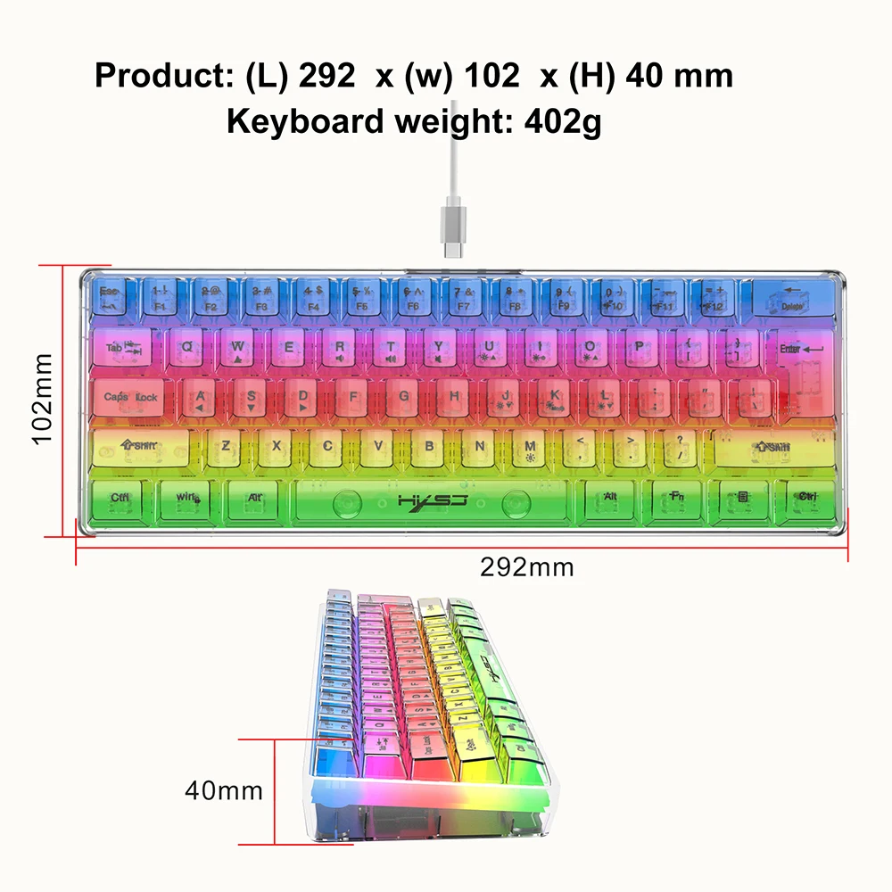 Arvin RGB Keyboard Gamer Keyboard Full Transparent Wired 61 Keys Keyboard Backlight USB Keyboard for Laptop Desktop Computer