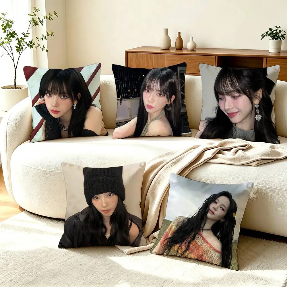 K-Karina Kpop Idol  Pillow Case Square Double-Sided Sofa Cushion Cover Bedroom Bedside Pillow