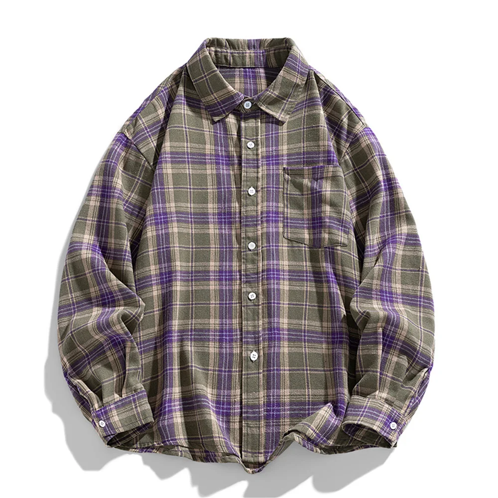 De nieuwe stijl van het Amerikaanse retro geruite overhemd uit 2025, een cool en stijlvol overhemd met lange mouwen, een trendy en veelzijdige losse top
