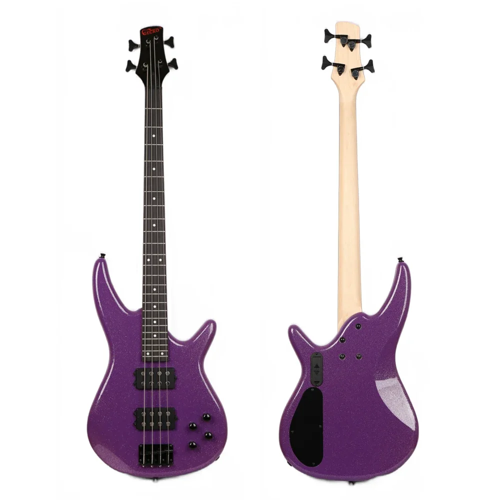 GECKO Factory Wholesale Basso Purple Maple Neck Guitare Basse Basswood Bajo High Quality Bass Guitar 4 Strings Electric Guitar