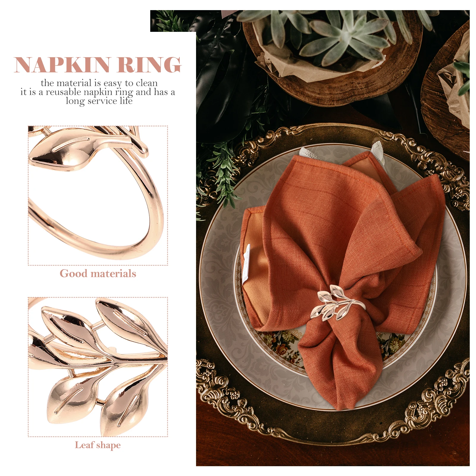 

6 pcs Napkin Ring Reusable Alloy Kitchen Table Festival Napkin Ring Decoration Festival Buckle Retro Style Circle