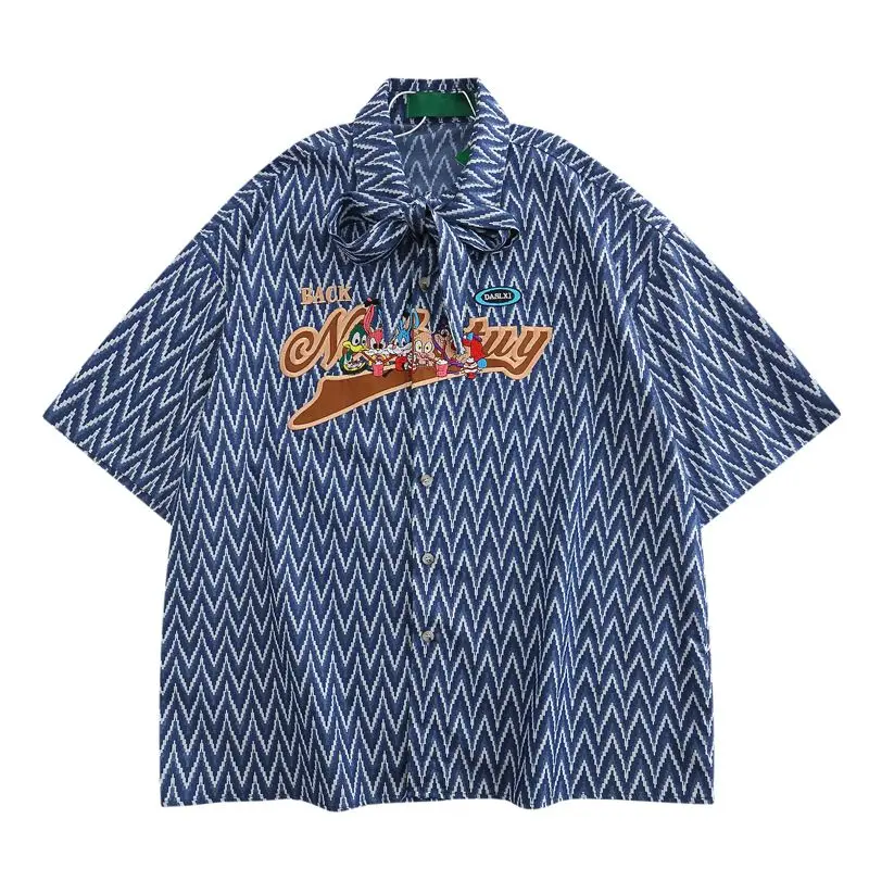 Vintage Embroidery Loose Blouse Men\'s Summer New Short Sleeve Polo Neck Youth Trend Shirt Tops Fashion Vintage Men Clothing