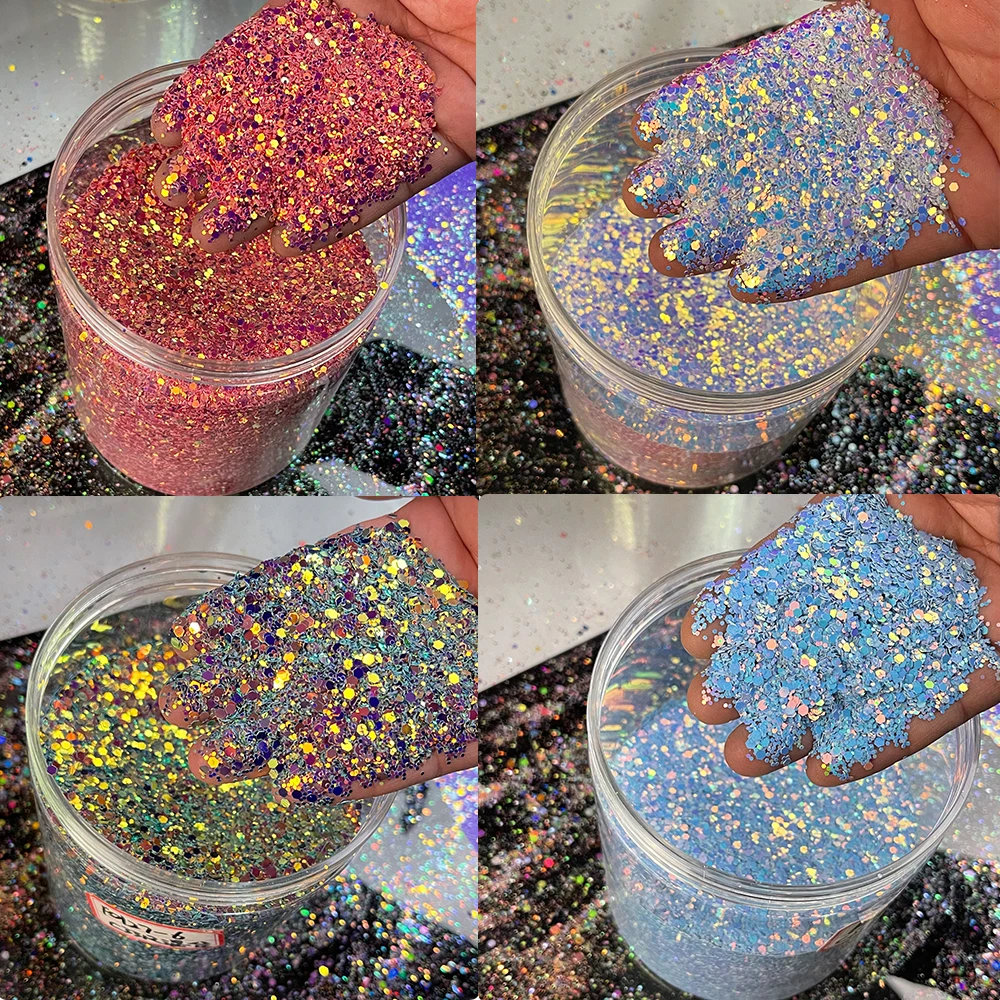 1KG Holographic Mixed Hexagon Shape Chunky Nail Glitter Blue Chameleon Sequins Laser Nail Sparkly Flake Manicure Decor Paillette