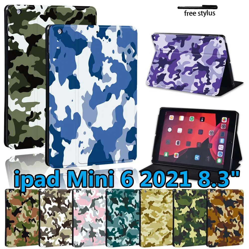 

new For Apple IPad Mini 6 8.3 Inch 2021 A2567,A2568,A2569 Tablet cover camouflage print Heavy Duty Ultra Thin Protective Case