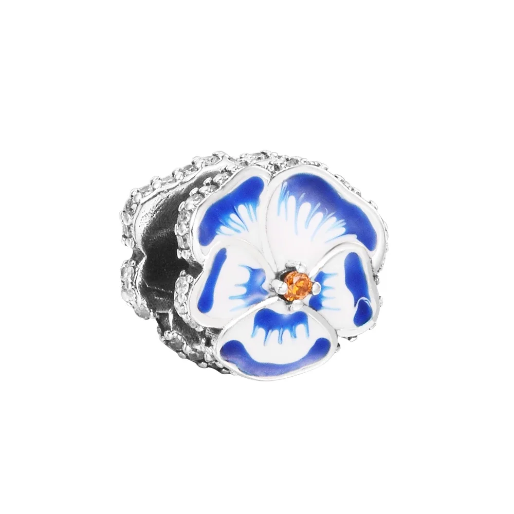 

Beads For Jewelry Making Blue Pansy Flower Charm Fits Original Sterling Silver Woman Bracelets 2022 Spring Bloom Charm