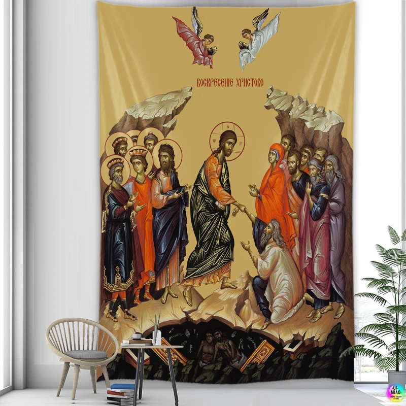 Christ Resurrection Wall Tapestry Jesus Medieval Wall Decor Hanging Vintage Lace Easter Tapestries Home Decor Room Decoration